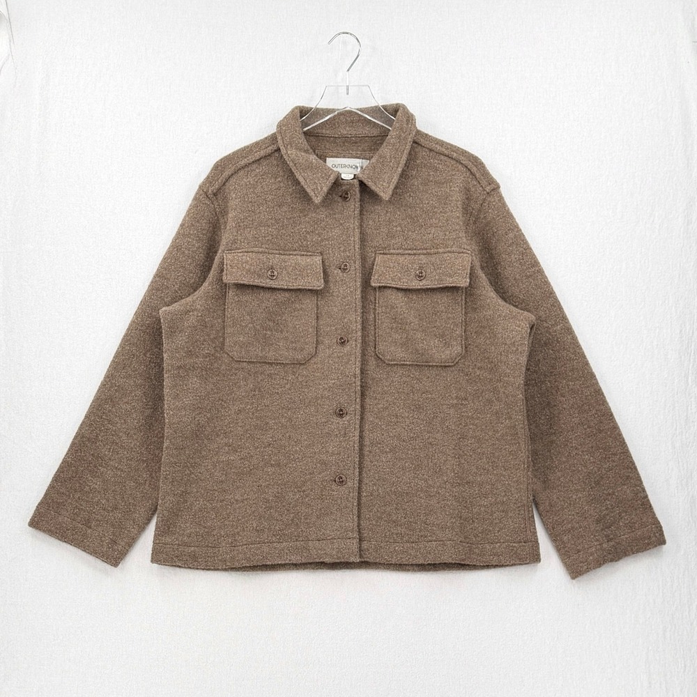 OUTERKNOWN Odyssey CPO Shirt Jacket Women Large Brown Wool Shacket Sustainable